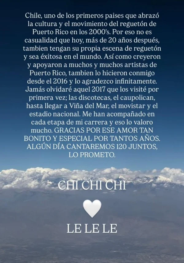 Historia de Instagram de Bad Bunny dedicada a Chile