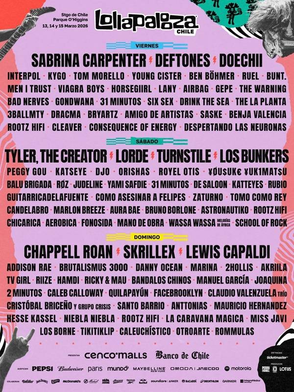 Lollapalooza Chile 2026: Fechas, horarios, artistas y line up por día