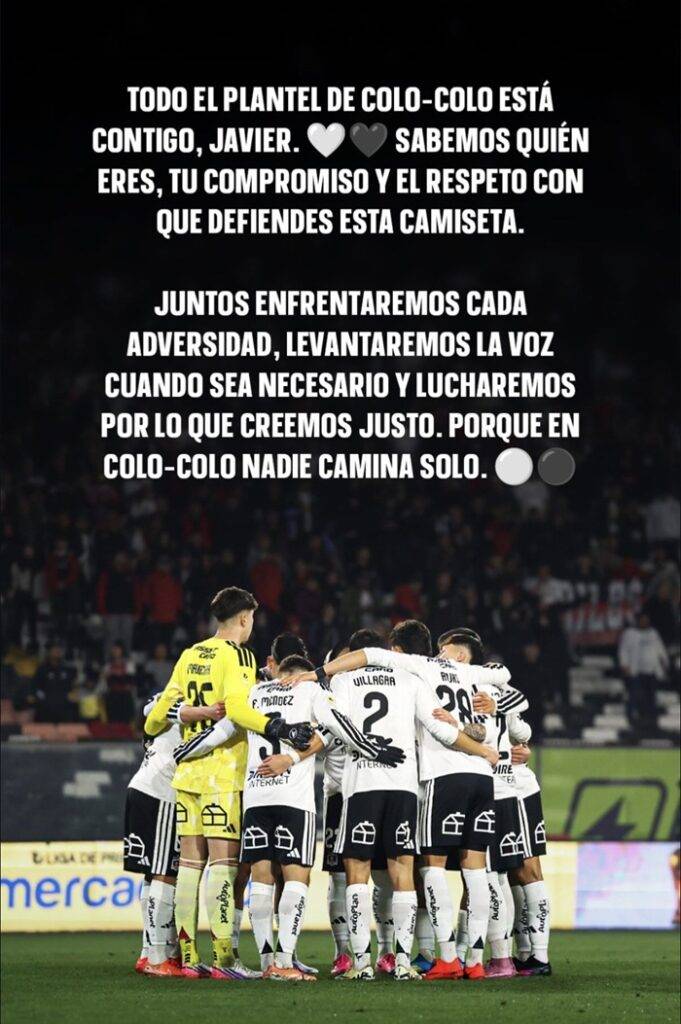 Mensaje del plantel de Colo Colo en apoyo a Javier Correa